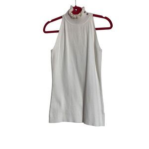 White House Black Market Tank Top Women's Small Cream Ruffle High Neck Knitted